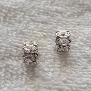 Brighton Lot of 2 Navette Spacers Silver Plated/Clear Crystals New/No Tags